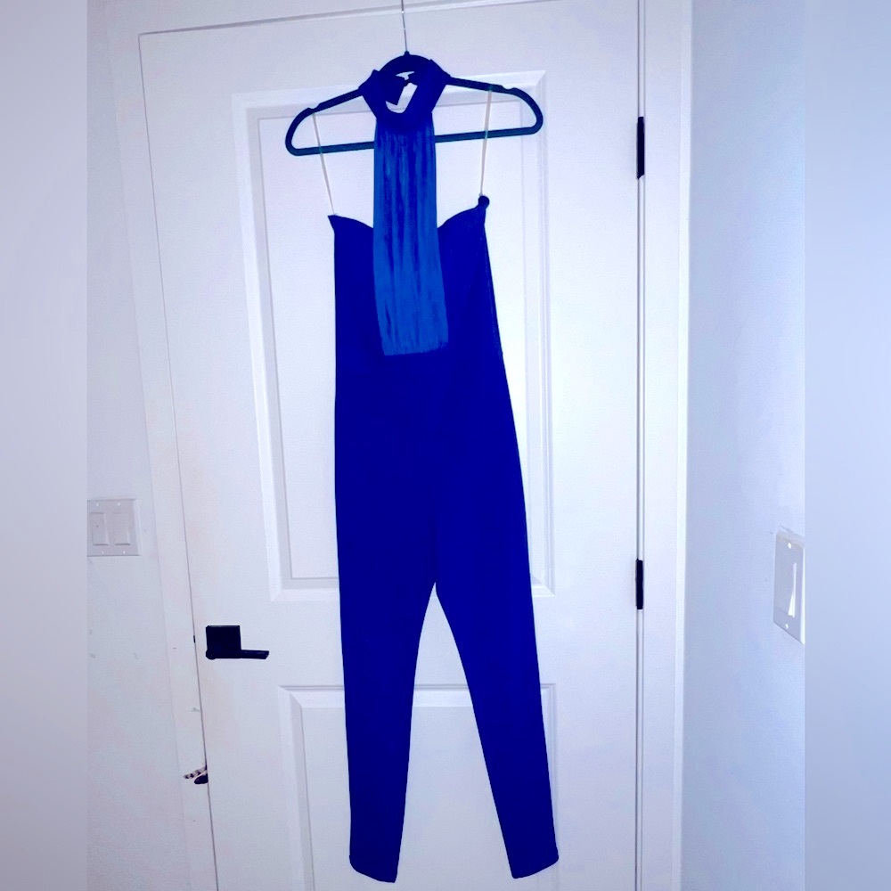 Blue Halter Party Jumpsuit Small